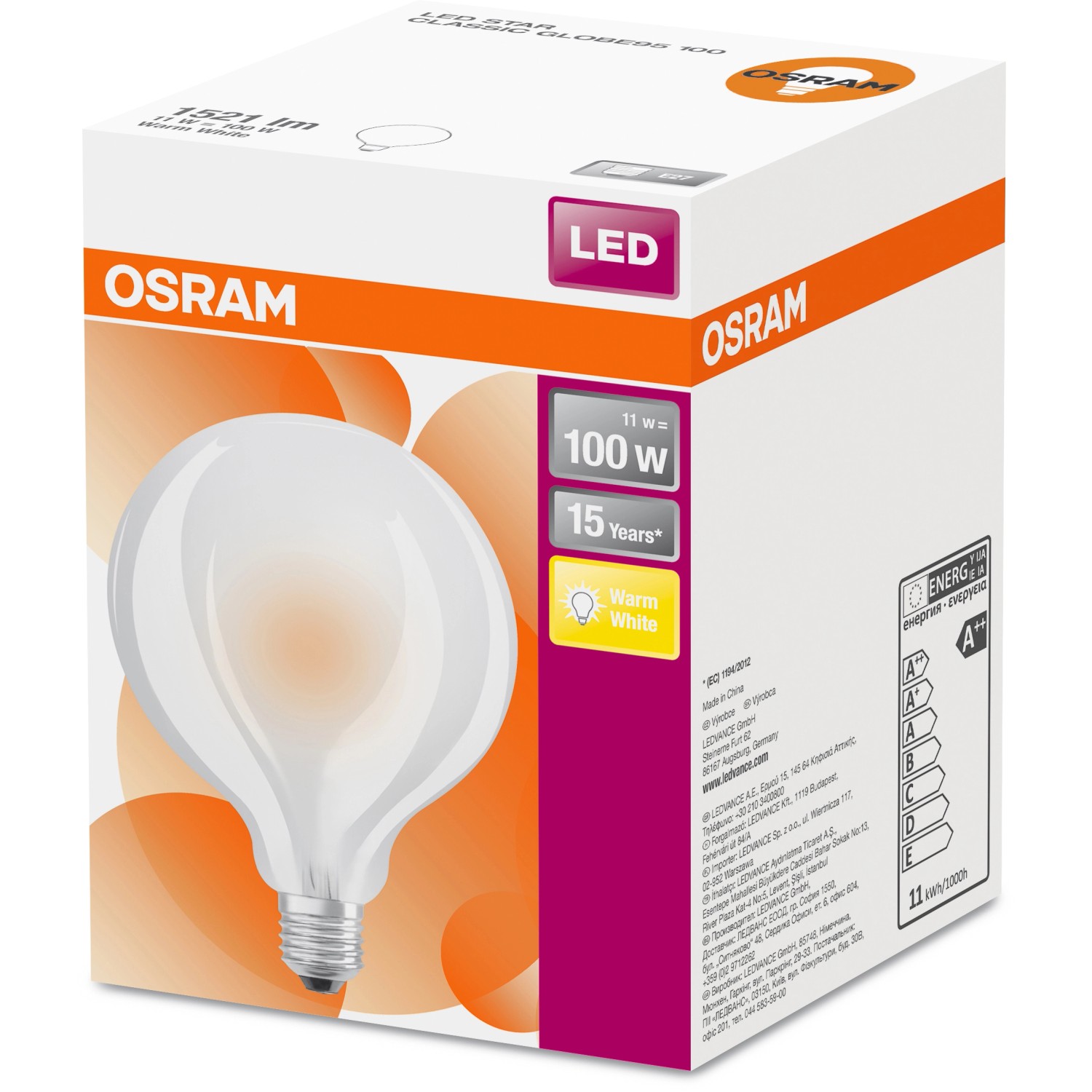 Osram LED-Leuchtmittel E27 Globeform 11 W Warmweiß 1521 lm 13,5 x 9,5 cm (H x Ø)