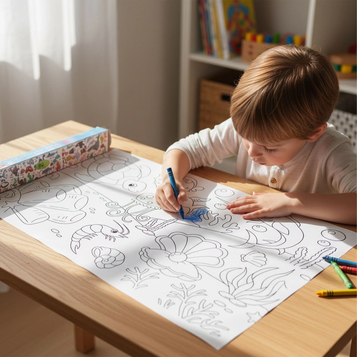 Relaxdays Ausmaltischdecke 2er Set Papier Weiß Selbstklebend Sea Life 3 m_2