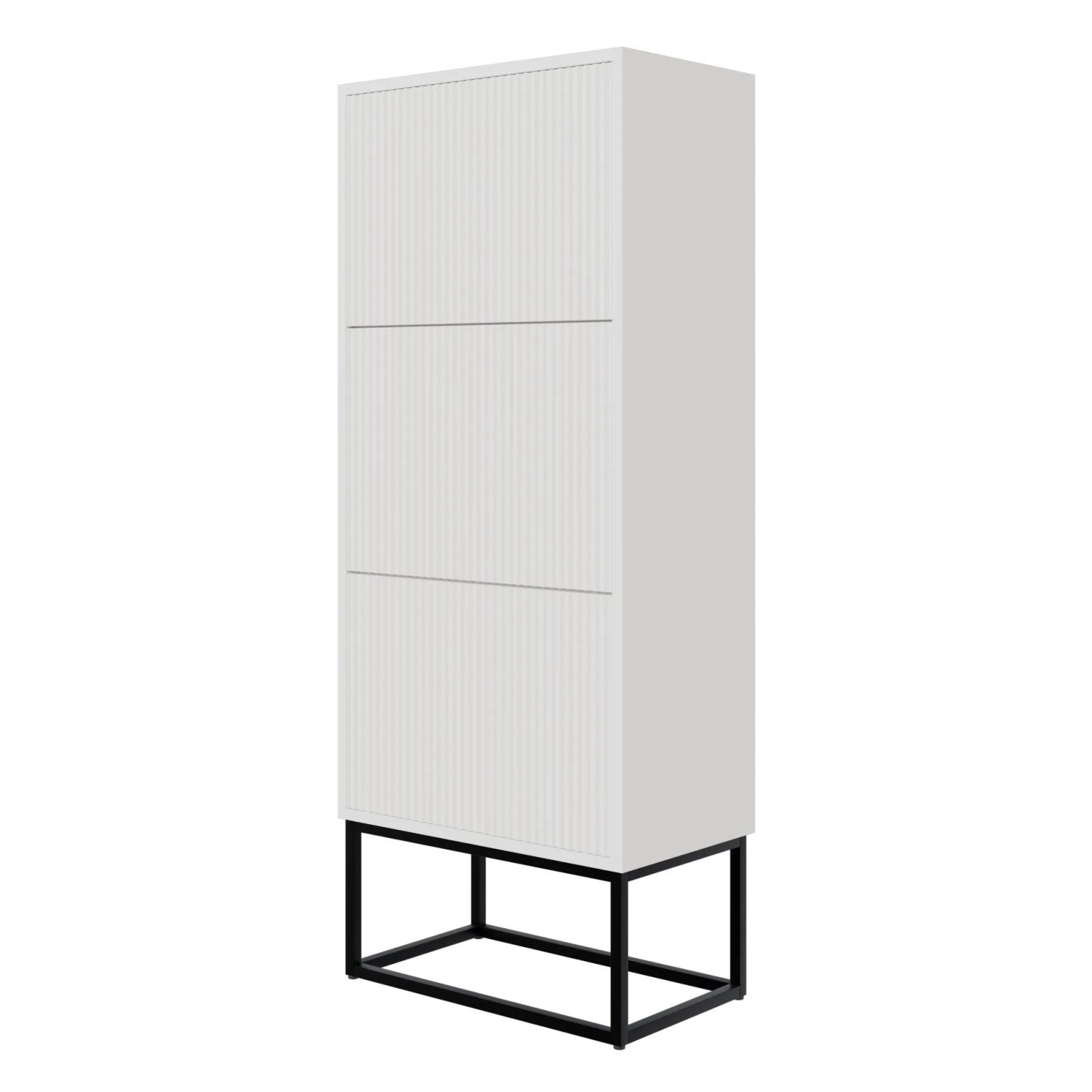 Selsey Schuhschrank Veldio Rillenfront Schwarzes Gestell Weiß 50 cm