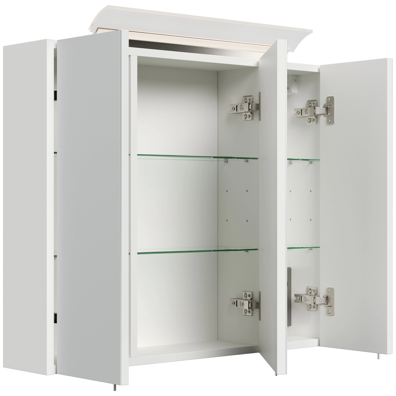 Posseik Spiegelschrank, 75 cm, mit LED-Lampe und Glasböden, Weiß Hochglanz.