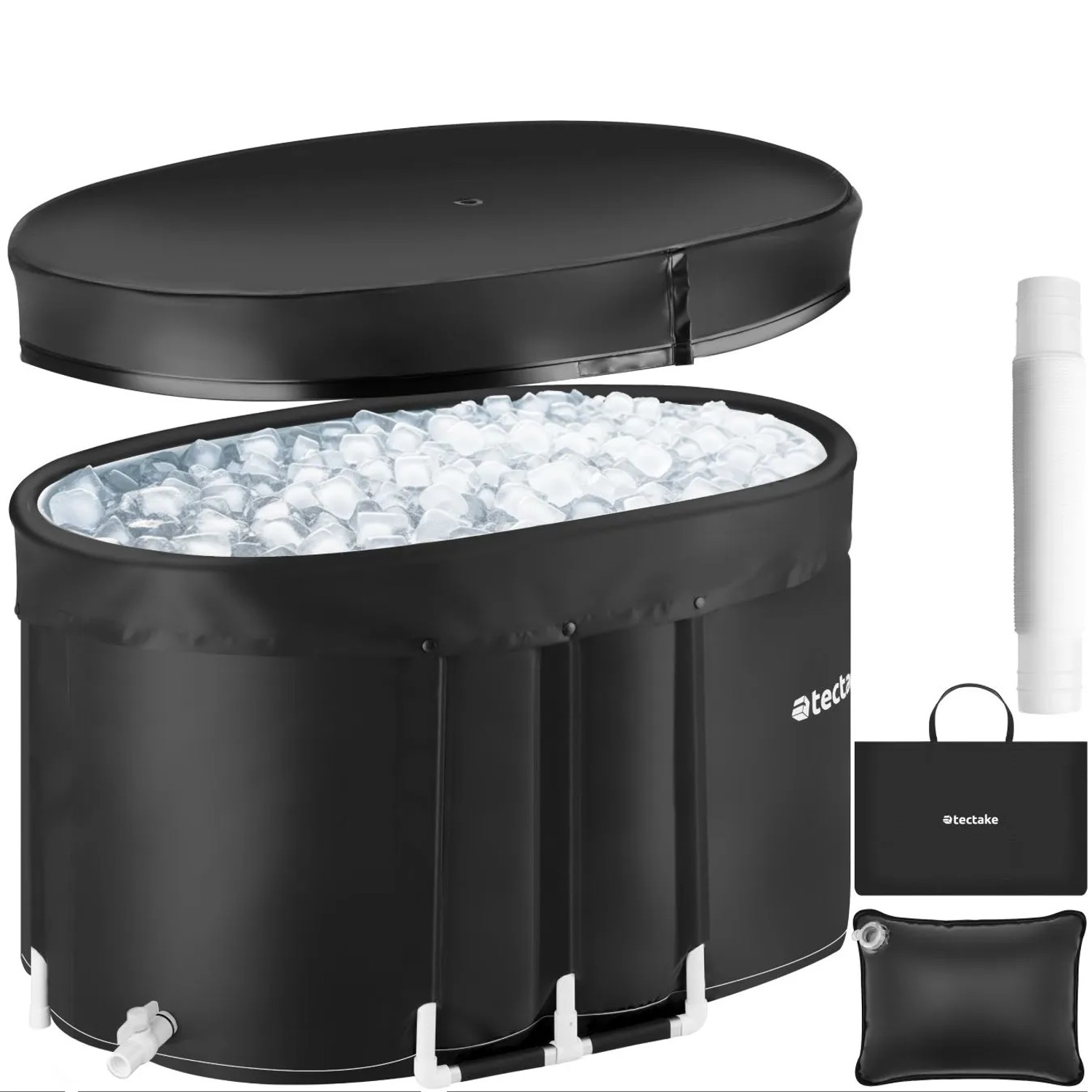 Tectake Eisbadewanne Espoo Faltbar  Mit 3 Facher Isolierung Aluminiumgestell und Schutzabdeckung  70 x 105 x 66 cm Schwarz