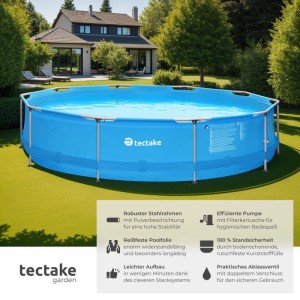Tectake Swimming Pool Summertime Rund Solider Stahlrahmen  360 x 360 x 76 cm Blau