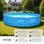 Blauer Tectake Frame Pool, rund, mit Stahlrahmen, 360x76 cm, im Garten.