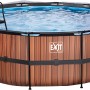 Runder EXIT Wood Pool, Ø 427 cm, mit Holzoptik, Leiter, Sandfilterpumpe und Abdeckung.