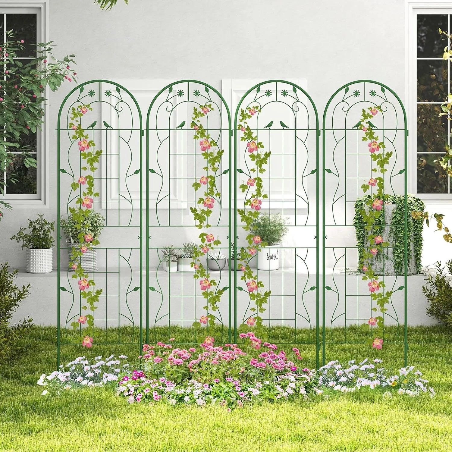Costway Rankgitter Metall 4er Set Gartenzaun 180 x 50 cm Grün_2