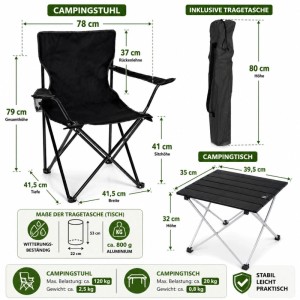 BigDean Campingstuhl Mit Tisch Set Klappbar Campingstuhl Faltbar Angelstuhl Campingtisch Camping Set