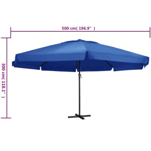 Azurblauer, rechteckiger furnicato Sonnenschirm 500 cm mit Aluminiummast für Balkon & Garten.