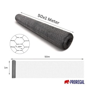 PROREGAL Maschendrahtzaun, 1x50m, Sechseckgeflecht, verzinkt, Drahtstärke 0,7mm, Maschenweite 16mm.