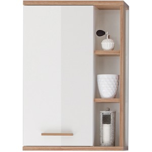 Pelipal Bad-Hängeschrank Quickset 923, weiß glänzend mit Riviera Eiche Dekor, 50,5 cm breit.