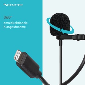Instarter Lavalier Loop Clip Ansteck Mikro 360° Lightning 6M Windschutz Tasche
