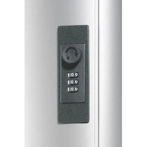 Detailaufnahme: Silberner Durable Schlüsselkasten mit Zahlenschloss. Sichere Aufbewahrung für bis zu 72 Schlüssel.