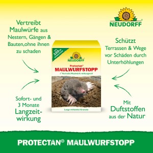 Neudorff Maulwurf-Stopp: Fernhaltemittel in Dropsform zur Maulwurfabwehr, schützt Gärten und Terrassen.