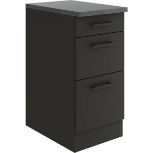 OPTIFIT Madrid420 Küchenunterschrank, 40 cm, Anthrazit Matt mit Schubladen und Arbeitsplatte.