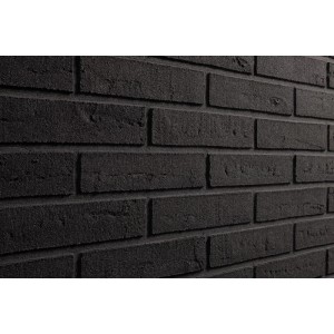 Anthrazitfarbene Elabrick Verblender Glasgow (210x50mm) im Mauerverband, Detailaufnahme.