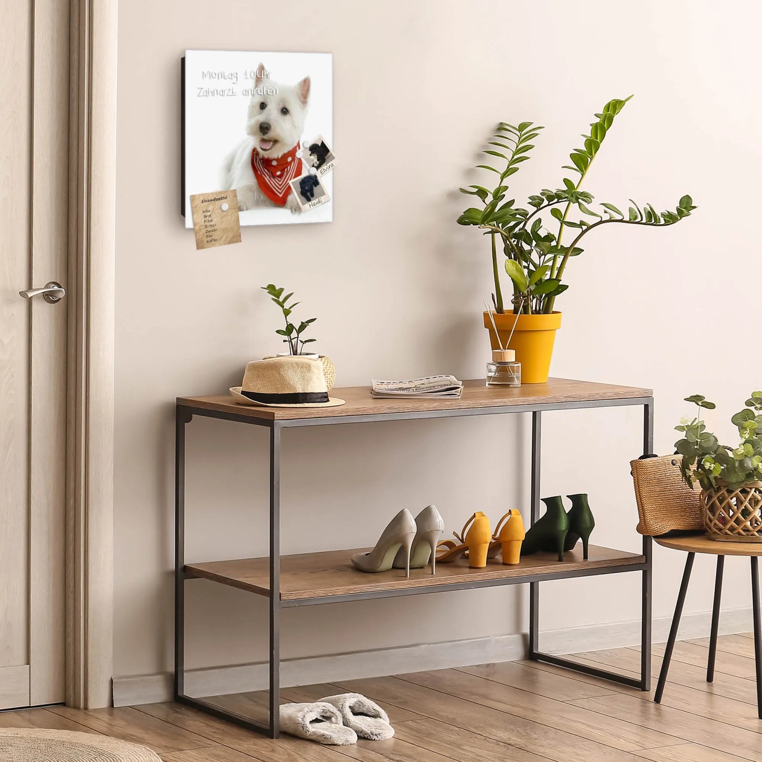 Schwarzer Banjado Schlüsselkasten mit Westie Motiv, 50 Haken, beschreibbare Glastür, magnetisch.