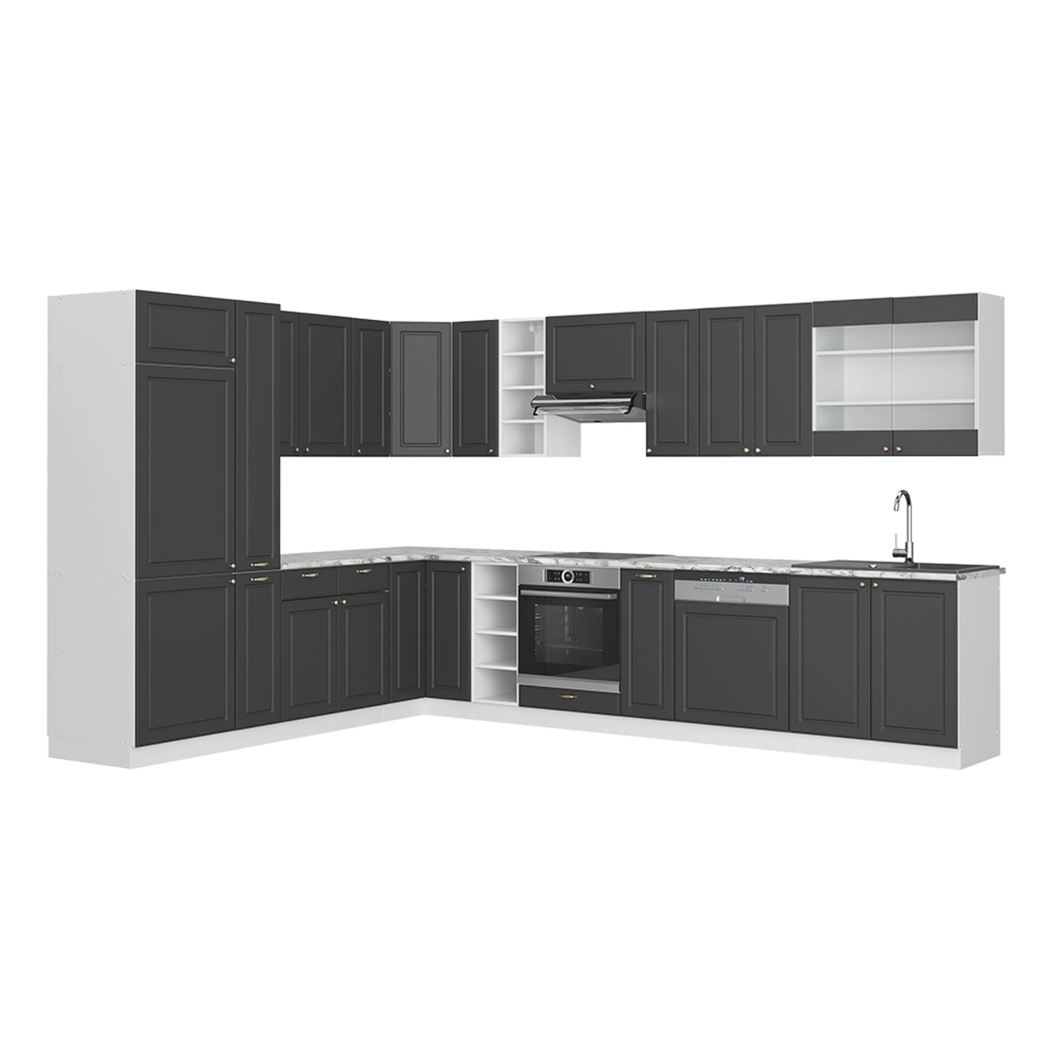 Vicco Fame-Line Eckküche Anthrazit Landhaus/Weiß 347 x 257 cm ohne Arbeitsp günstig online kaufen