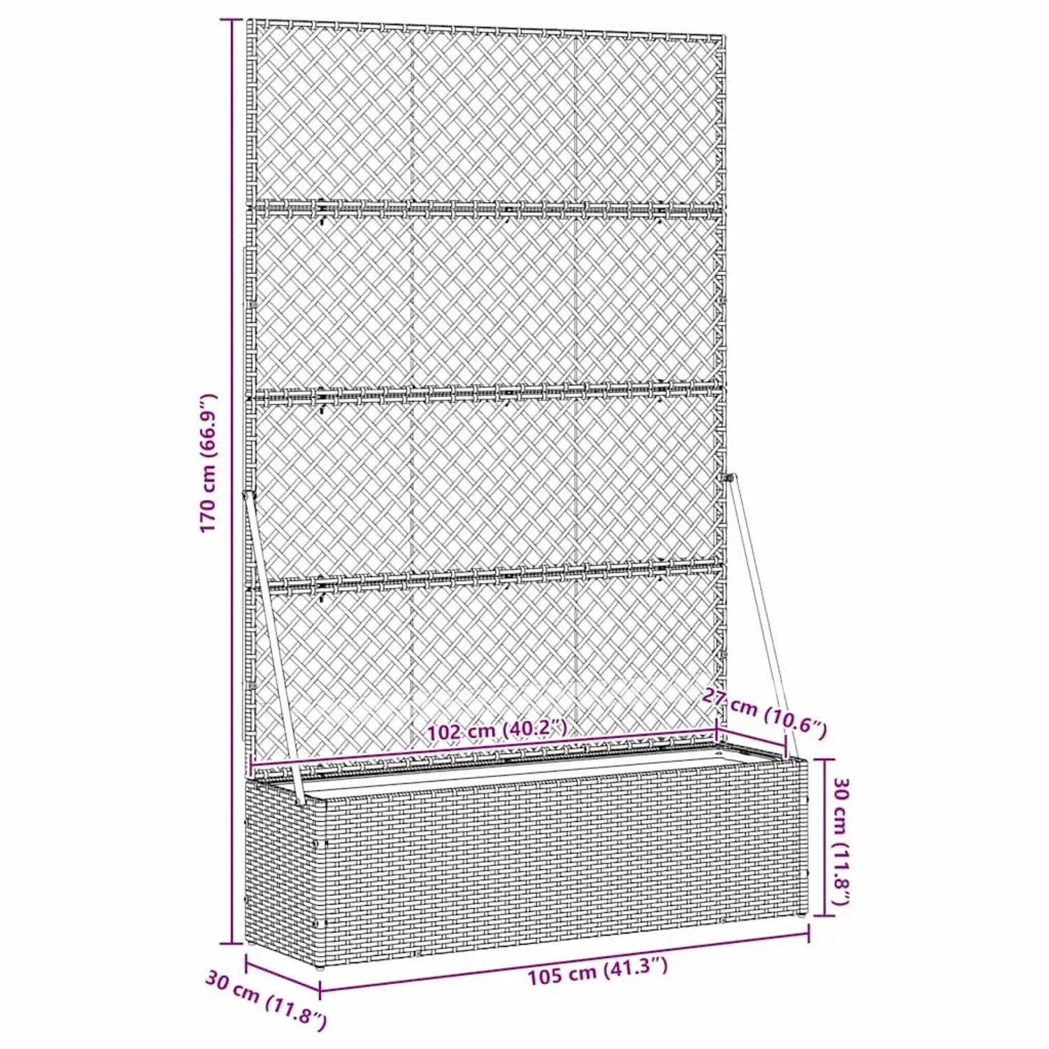 Schwarzer vidaXL Pflanzkübel aus Metall, 105x30x170cm, mit Rankgitter. Ideal für Garten und Balkon.