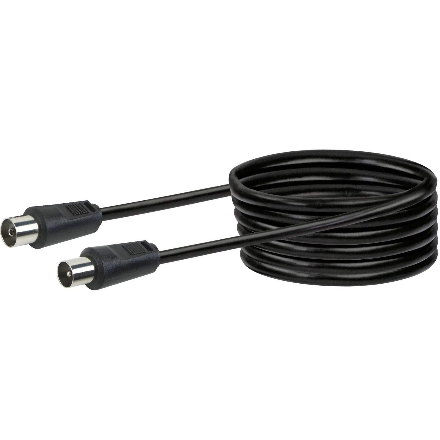 Schwarzes Schwaiger Antennenkabel, 7,5 m, mit IEC-Steckern für Audio- und Videoübertragung.