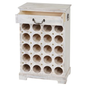 BERLINLODGE Weinregal Mit Schublade Flaschenregal 20 Flaschen HxBxT 76x48x31cm Shabby-Look Vintage Weiß