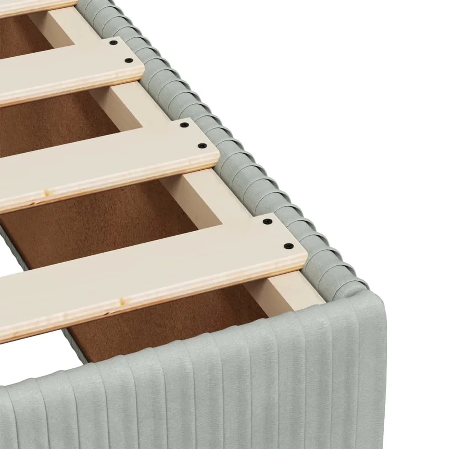 Detailansicht Boxspringbett hellgrau 100x200 cm mit Lattenrost. Bett für erholsamen Schlaf.