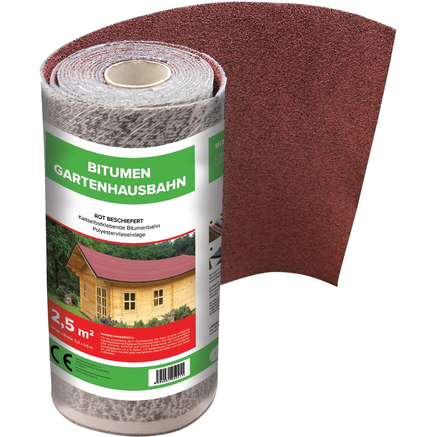 Bitumen-Gartenhaus/Gerätehausbahn kalt-selbtsklebend Rot 2,5 m²