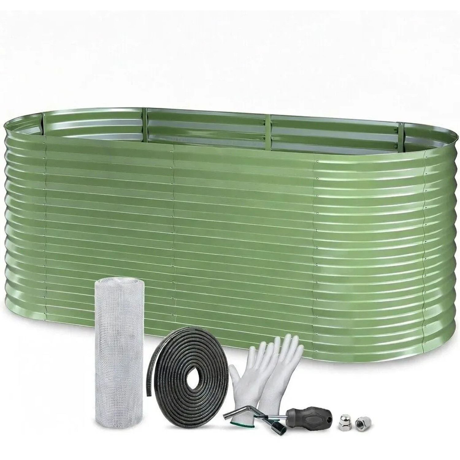 TTL GARDEN Ovales Garten-Hochbeet INSPIRE L 200×100×80 cm – Großes Metall Hochbeet Verzinkt in Salbei für Garten