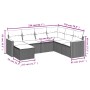Schwarze 7-tlg. vidaXL Garten-Sofagarnitur aus Rattan mit cremeweißen Kissen und Maßangaben.