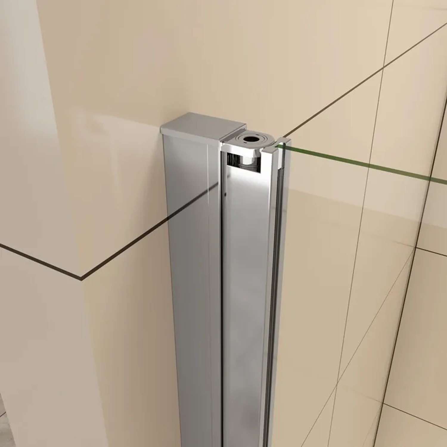 Detailaufnahme Duschparadies Runddusche: Chrom-Rahmen und 6mm Klarglas der Duschkabine.