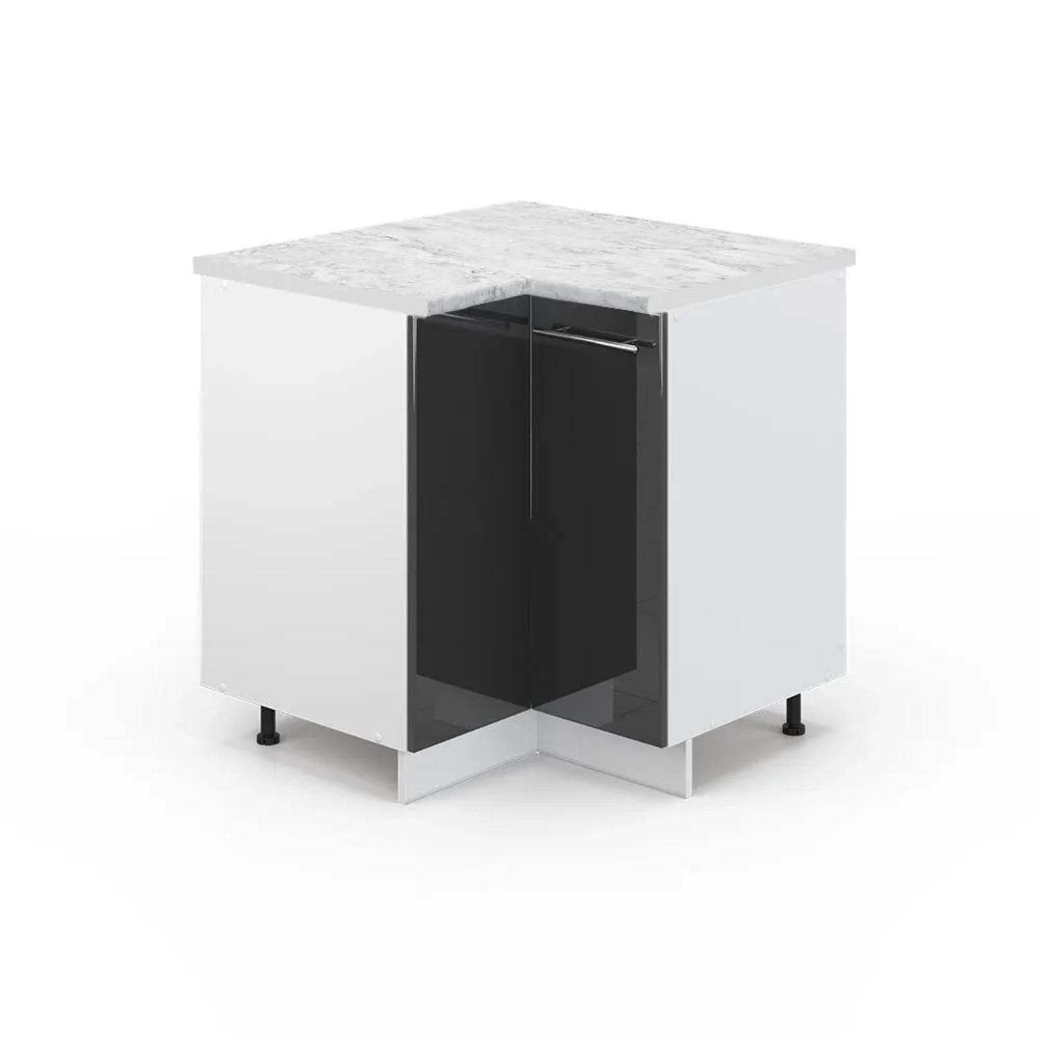 Vicco Eckunterschrank Fame-Line Anthrazit Hochglanz Weiß 81 cm AP Marmor