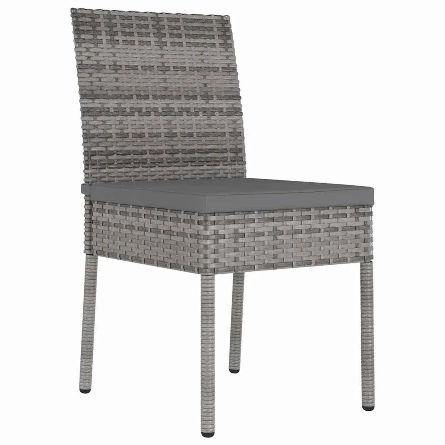 Grauer vidaXL Gartenstuhl aus Polyrattan mit Sitzkissen, Teil einer 7-teiligen Essgruppe.