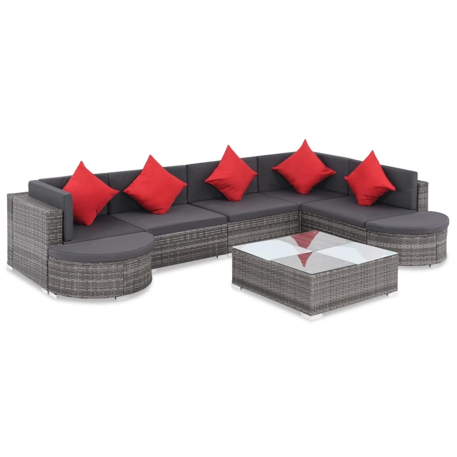 vidaXL 8-Tlg Garten-Lounge-Set mit Auflagen Poly Rattan Grau 44424