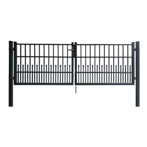 Anthrazitfarbenes Dekor-Doppeltor Bremen zum Einbetonieren, 300x103 cm, Komplettset für den Gartenzaun.