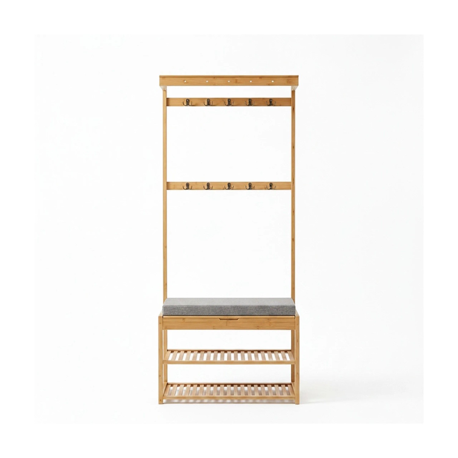 Relaxdays Garderobenständer mit Sitzbank Bambus Natur 175 cm x 70 cm x 33 cm