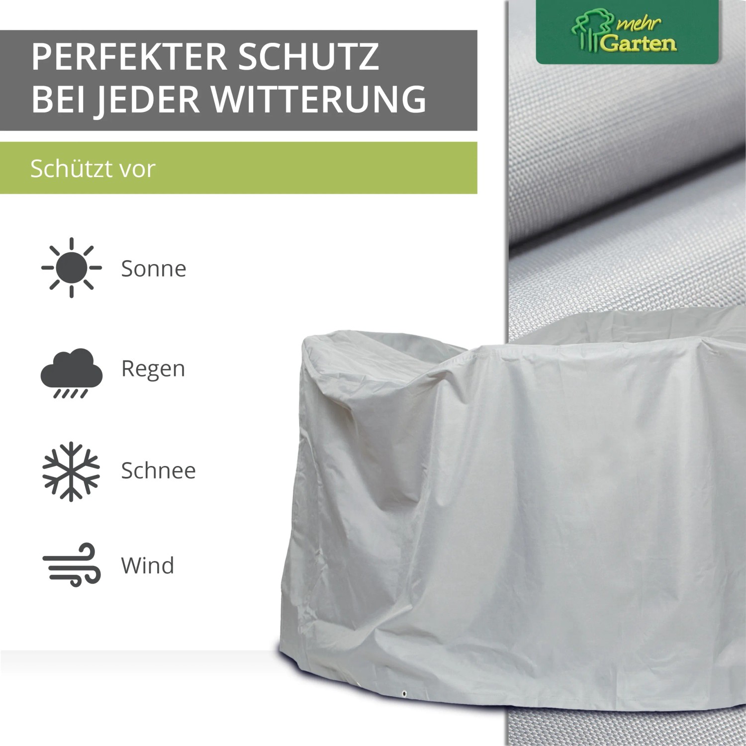 Mehr Garten Schutzhülle für runde Sitzgruppe, Ø 200 cm, wasserdicht und UV-beständig.