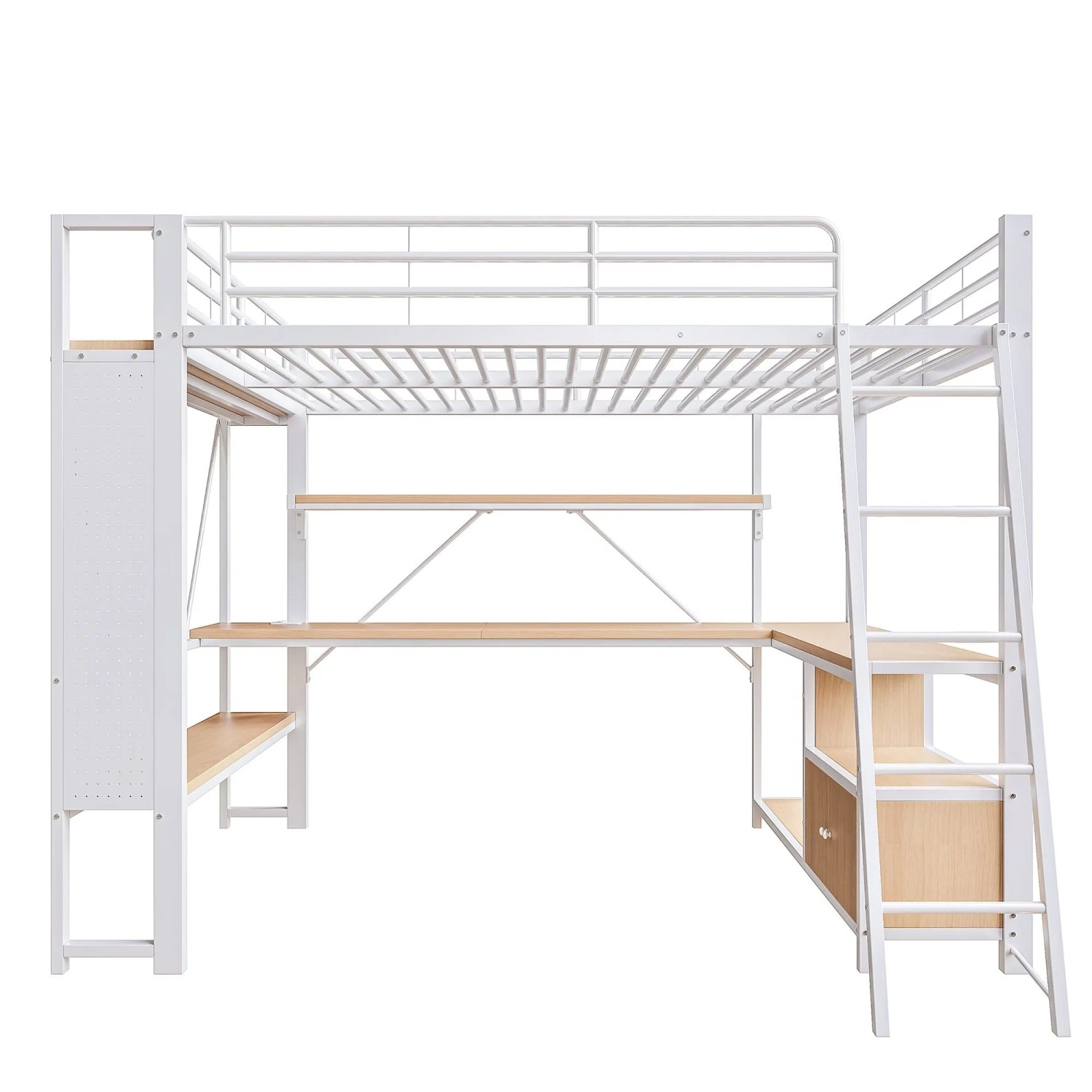 Merax Metall Hochbett 140x200 cm Mit Schreibtisch Stauraum Regalen USB LED Weiß