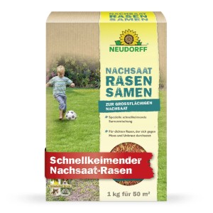 Neudorff Nachsaat-Rasensamen, 1 kg Packung. Schnellkeimende Rasensamen für dichten, grünen Rasen.