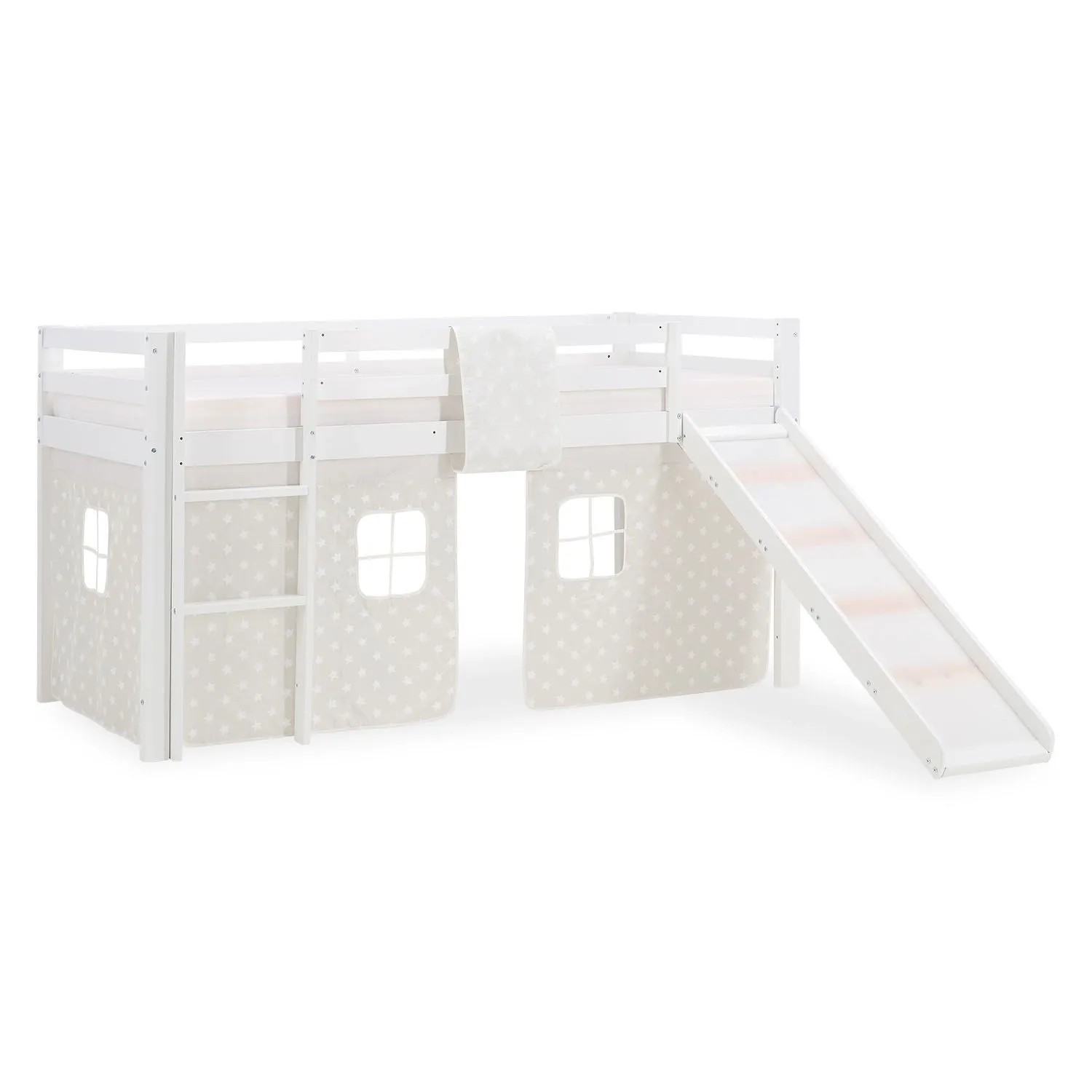 Homestyle4u Kinderhochbett 90x200 Weiß mit Lattenrost und Matratze 2773