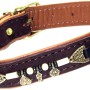 Braunes Heim Hundehalsband Buffalo, 25 mm breit, 65 cm lang, mit Ziernieten und Anhängern.