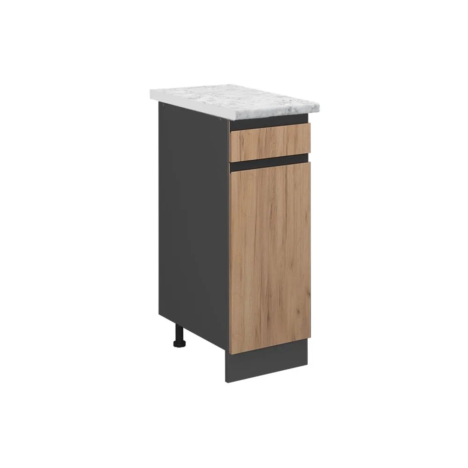 Vicco Schubladenschrank R-Line Schubladenschrank für die Küche Goldkraft Eiche 30 cm J-Shape AP Marmor mit Anthrazit Korpus
