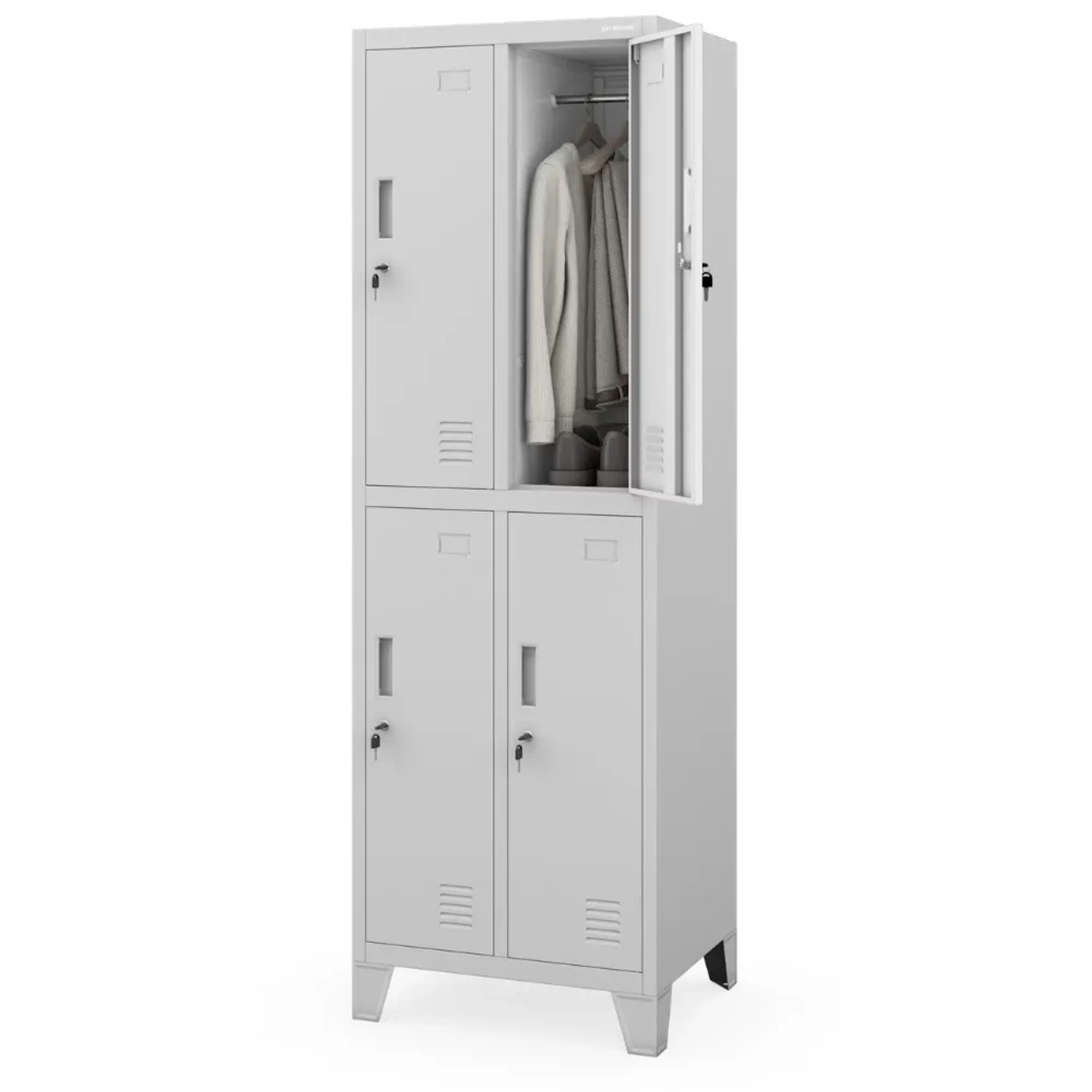 JAN NOWAK Umkleideschrank Spind BARTEK 4 Abteile Etikettenhalter Lüftungsschlitze Umkleidespind Schließfachschrank 172x55,9x45cm Grau