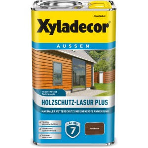 Xyladecor Holzschutz-Lasur Plus Nussbaum, 2,5 l Dose. Holzlasur für Aussenbereiche, Farbe Nussbaum.