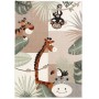 Bunter Kinderteppich mit Tiermotiven (Tiger, Affe, Giraffe, Nilpferd, Tukan) für das Kinderzimmer.