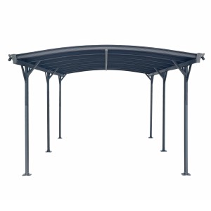 Moderner, anthrazitfarbener Home Deluxe Design Carport Falo mit Aluminiumpfosten und Polycarbonat-Dach.