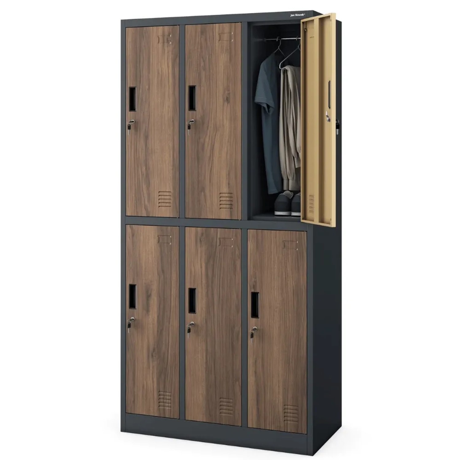 JAN NOWAK Umkleideschrank Spind IGOR 6 Abteile 185 x 90 x 45 cm Anthrazit-Nussbaum