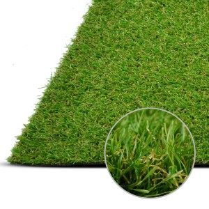 Detailaufnahme: Grüner Karat Kunstrasen Terraza, 18mm hoch, UV-beständig, für Balkon und Terrasse.