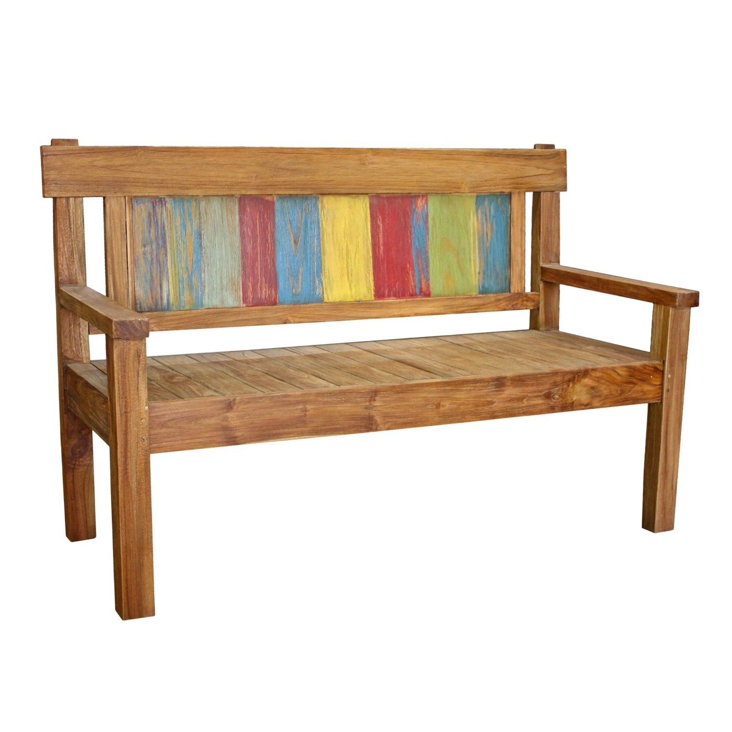 DELUKE Gartenbank METTE 3-Sitzer 150cm Breit Teak Hellbraun Terrassenbank Wetterfest Sitzbank Outdoor Bank