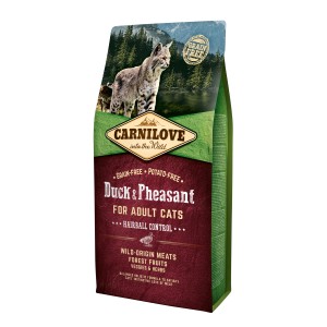 Carnilove Katzen-Trockenfutter Adult Duck and Pheasant 6kg, getreidefrei für ausgewachsene Katzen.