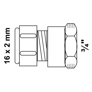 Kirchhoff Übergangsstück 16 mm x 24,2 mm (3/4 IG) Klemmfitting, Schemazeichnung