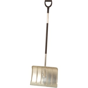 Offner Alu-Schneeschieber 50 cm mit Stiel, silbernes Schaufelblatt und schwarzer D-Griff.