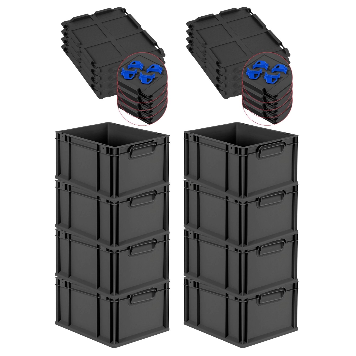 PROREGAL SuperSparSet 8x Eurobox Nextgen Grip Mit Auflagedeckel Und Blauen günstig online kaufen
